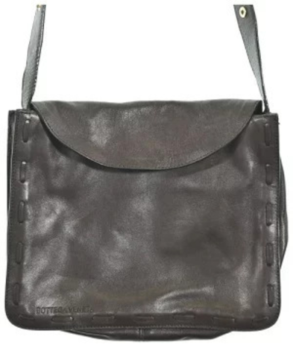 Bottega Veneta Shoulder Bag flap whipstitch laced side edges Brown